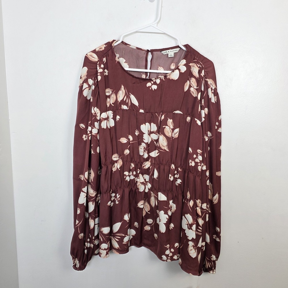 Zac & Rachel Burgundy Cream Floral Feminine Elegant Romantic‎ Blouse Size XL - Picture 2 of 9